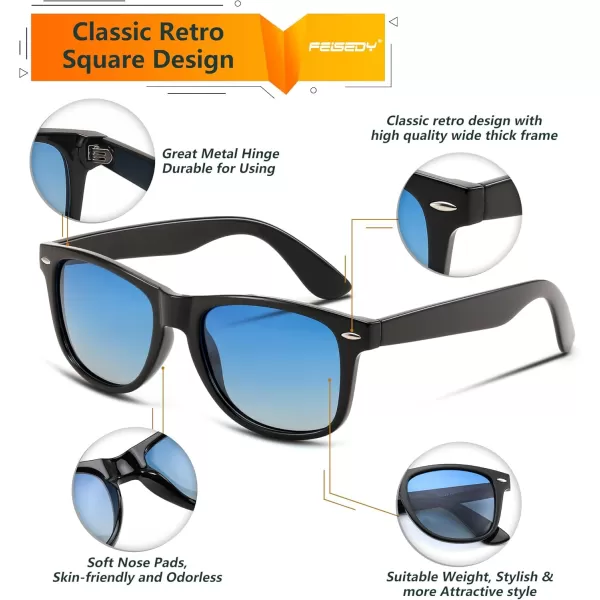 FEISEDY Classic Square Retro Polarized Sunglasses Women Men 80s Sun Glasses Trendy UV400 B1858Black  Gradual Blue