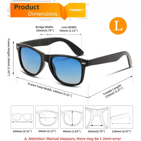FEISEDY Classic Square Retro Polarized Sunglasses Women Men 80s Sun Glasses Trendy UV400 B1858Black  Gradual Blue