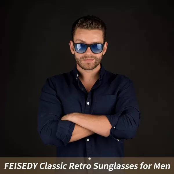 FEISEDY Classic Square Retro Polarized Sunglasses Women Men 80s Sun Glasses Trendy UV400 B1858Black  Gradual Blue