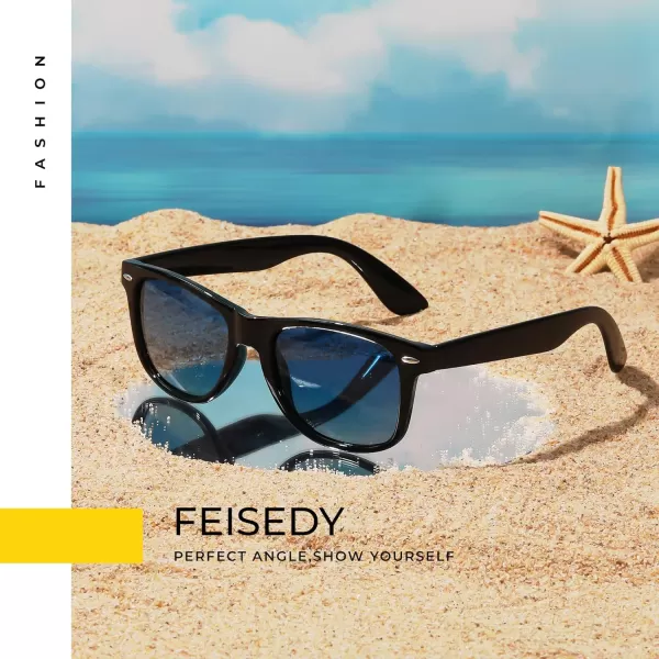 FEISEDY Classic Square Retro Polarized Sunglasses Women Men 80s Sun Glasses Trendy UV400 B1858Black  Gradual Blue