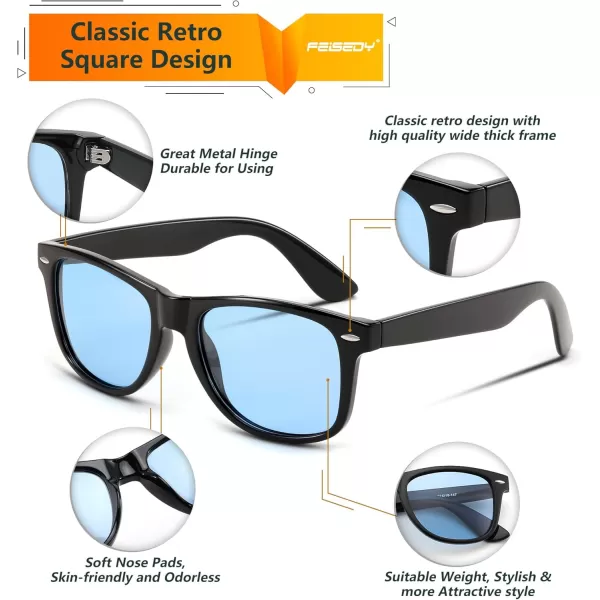 FEISEDY Classic Square Retro Polarized Sunglasses Women Men 80s Sun Glasses Trendy UV400 B1858Black  Ocean Blue