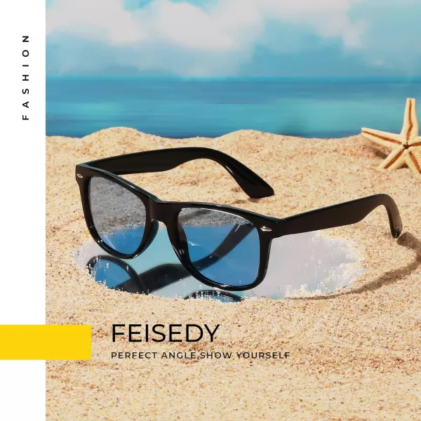 FEISEDY Classic Square Retro Polarized Sunglasses Women Men 80s Sun Glasses Trendy UV400 B1858Black  Ocean Blue