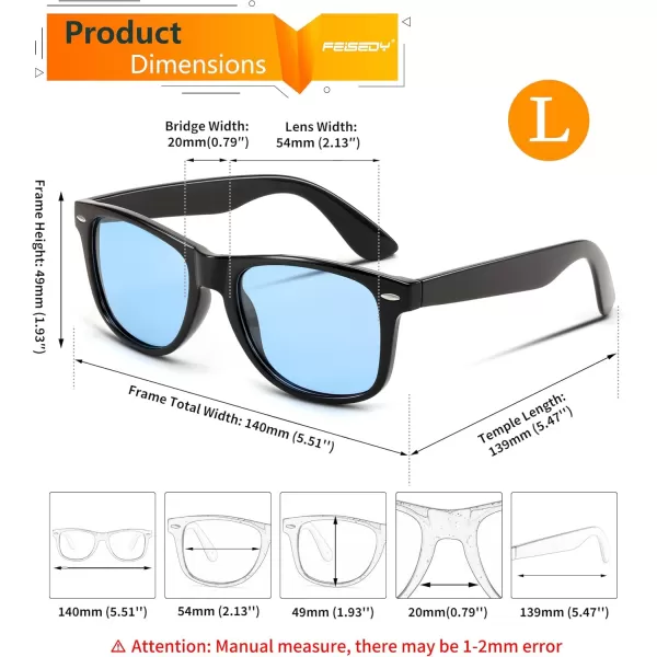 FEISEDY Classic Square Retro Polarized Sunglasses Women Men 80s Sun Glasses Trendy UV400 B1858Black  Ocean Blue