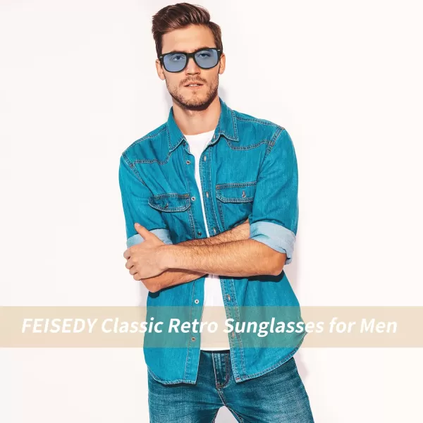 FEISEDY Classic Square Retro Polarized Sunglasses Women Men 80s Sun Glasses Trendy UV400 B1858Black  Ocean Blue