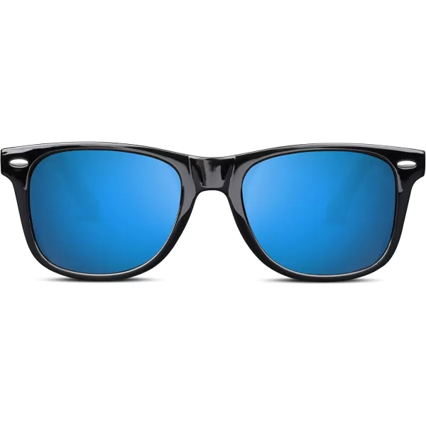 FEISEDY Classic Square Retro Polarized Sunglasses Women Men 80s Sun Glasses Trendy UV400 B1858Bright Black  Bluemirror
