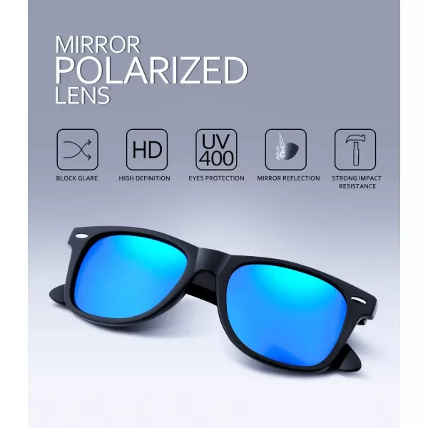 FEISEDY Classic Square Retro Polarized Sunglasses Women Men 80s Sun Glasses Trendy UV400 B1858Bright Black  Bluemirror