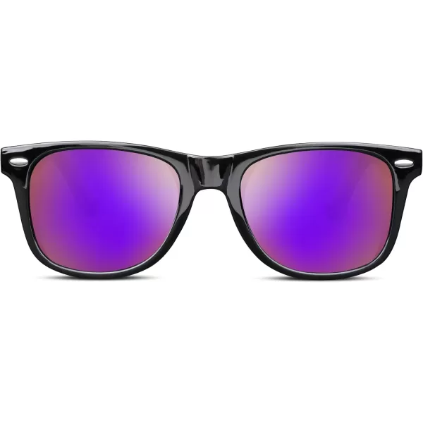 FEISEDY Classic Square Retro Polarized Sunglasses Women Men 80s Sun Glasses Trendy UV400 B1858Bright Black Frame  Purple Mirror Lens