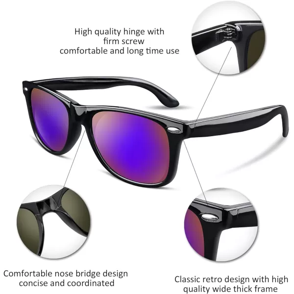 FEISEDY Classic Square Retro Polarized Sunglasses Women Men 80s Sun Glasses Trendy UV400 B1858Bright Black Frame  Purple Mirror Lens
