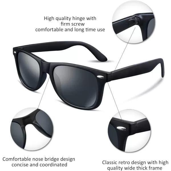 FEISEDY Classic Square Retro Polarized Sunglasses Women Men 80s Sun Glasses Trendy UV400 B1858Frosted Black Frame  Grey Lens