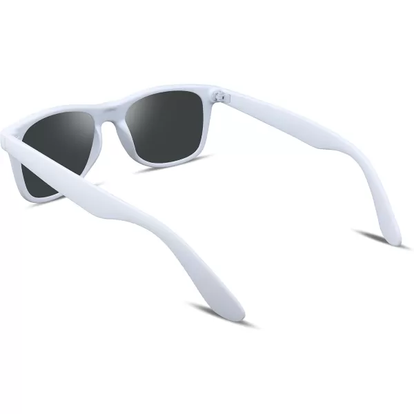 FEISEDY Classic Square Retro Polarized Sunglasses Women Men 80s Sun Glasses Trendy UV400 B1858Frosted White Frame  Blue Mirror Lens