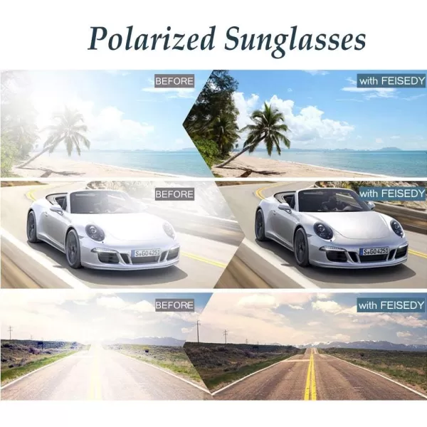 FEISEDY Classic Square Retro Polarized Sunglasses Women Men 80s Sun Glasses Trendy UV400 B1858Frosted White Frame  Blue Mirror Lens