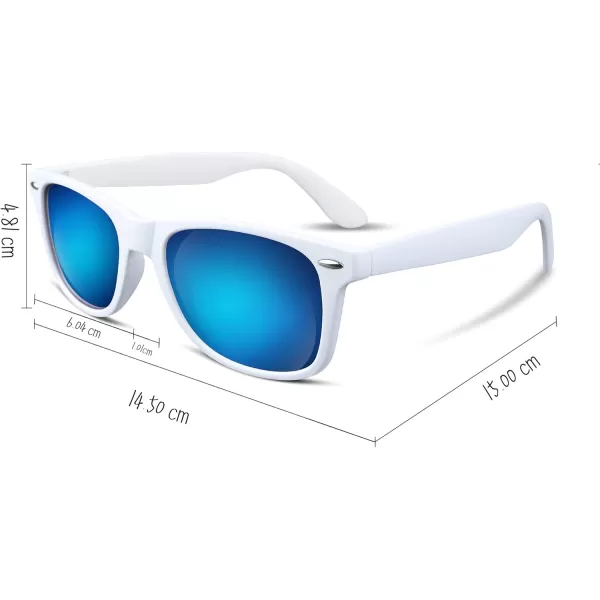 FEISEDY Classic Square Retro Polarized Sunglasses Women Men 80s Sun Glasses Trendy UV400 B1858Frosted White Frame  Blue Mirror Lens