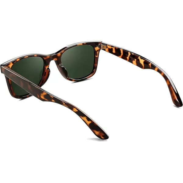 FEISEDY Classic Square Retro Polarized Sunglasses Women Men 80s Sun Glasses Trendy UV400 B1858Leopard Frame  Dark Green Lens