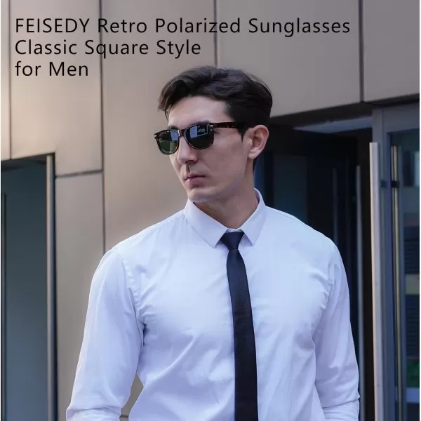 FEISEDY Classic Square Retro Polarized Sunglasses Women Men 80s Sun Glasses Trendy UV400 B1858Leopard Frame  Dark Green Lens
