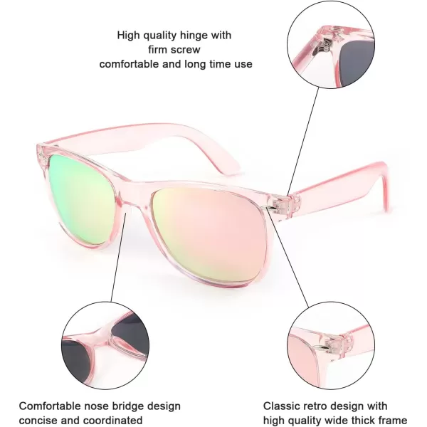 FEISEDY Classic Square Retro Polarized Sunglasses Women Men 80s Sun Glasses Trendy UV400 B1858Pink Frame  Pink Mirror Lens