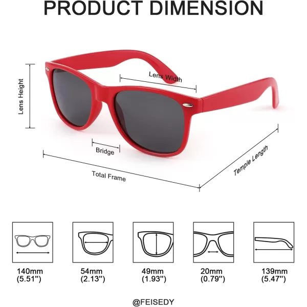 FEISEDY Classic Square Retro Polarized Sunglasses Women Men 80s Sun Glasses Trendy UV400 B1858Red Frame  Grey Lens