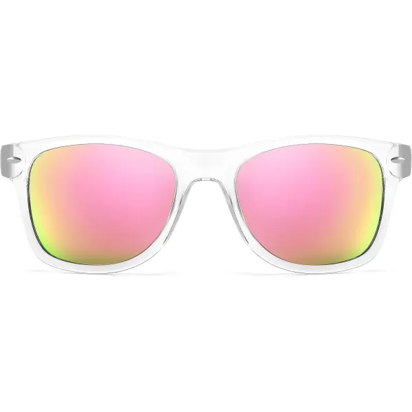 FEISEDY Classic Square Retro Polarized Sunglasses Women Men 80s Sun Glasses Trendy UV400 B1858Transparent Frame  Blue Mirror Lens