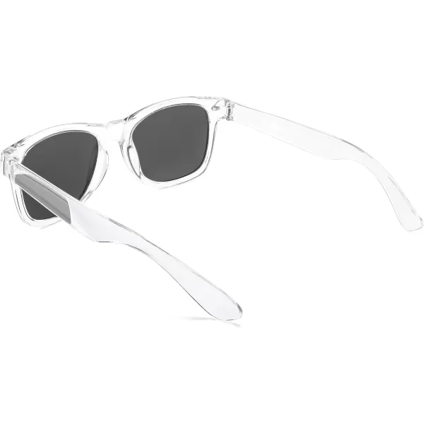 FEISEDY Classic Square Retro Polarized Sunglasses Women Men 80s Sun Glasses Trendy UV400 B1858Transparent Frame  Blue Mirror Lens