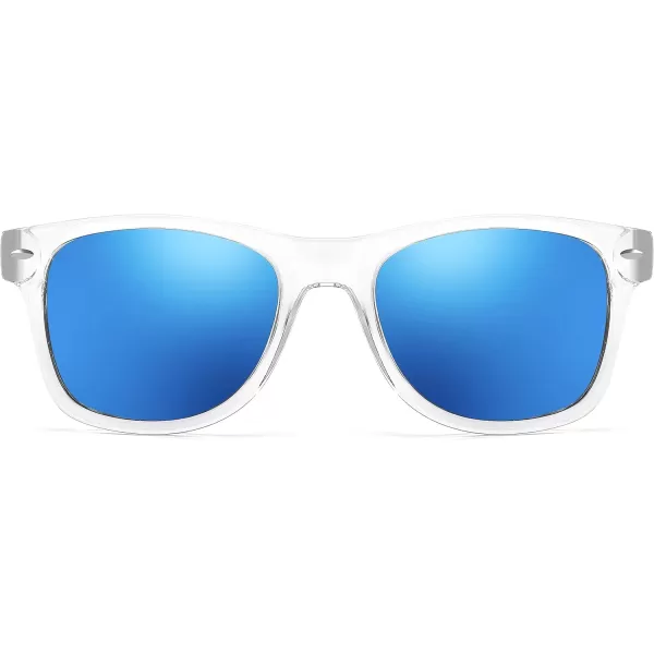 FEISEDY Classic Square Retro Polarized Sunglasses Women Men 80s Sun Glasses Trendy UV400 B1858Transparent Frame  Pink Mirror Lens