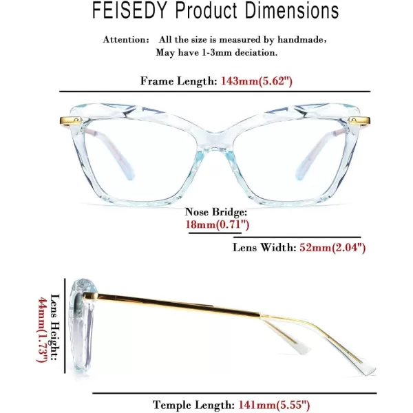 FEISEDY Crystal Cat Eye Glasses Frame Blue Light Blocking Computer Eyewear B2500Blue Crystal