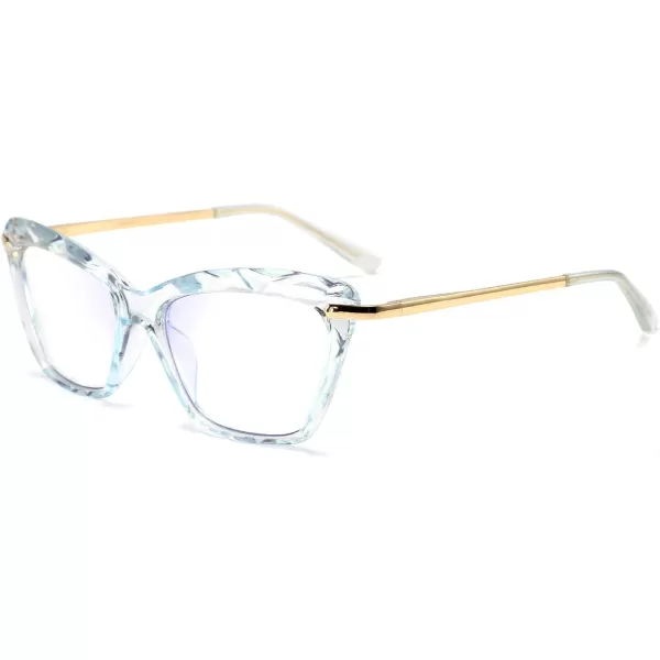 FEISEDY Crystal Cat Eye Glasses Frame Blue Light Blocking Computer Eyewear B2500Blue Crystal