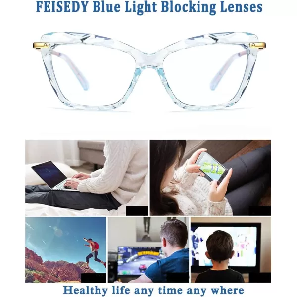 FEISEDY Crystal Cat Eye Glasses Frame Blue Light Blocking Computer Eyewear B2500Blue Crystal