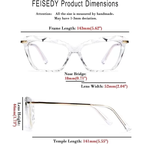 FEISEDY Crystal Cat Eye Glasses Frame Blue Light Blocking Computer Eyewear B2500Clear Crystal