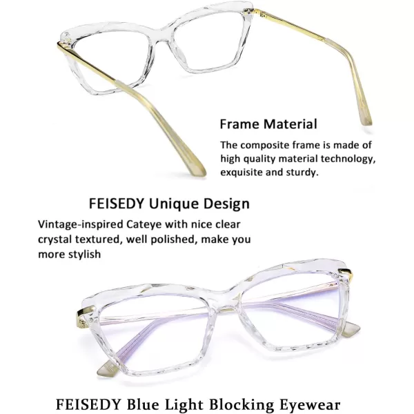 FEISEDY Crystal Cat Eye Glasses Frame Blue Light Blocking Computer Eyewear B2500Clear Crystal