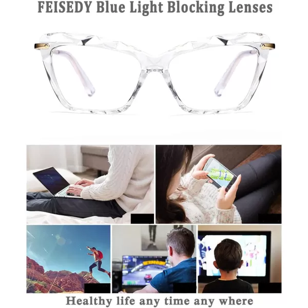 FEISEDY Crystal Cat Eye Glasses Frame Blue Light Blocking Computer Eyewear B2500Clear Crystal
