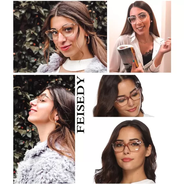 FEISEDY Crystal Cat Eye Glasses Frame Blue Light Blocking Computer Eyewear B2500Grey