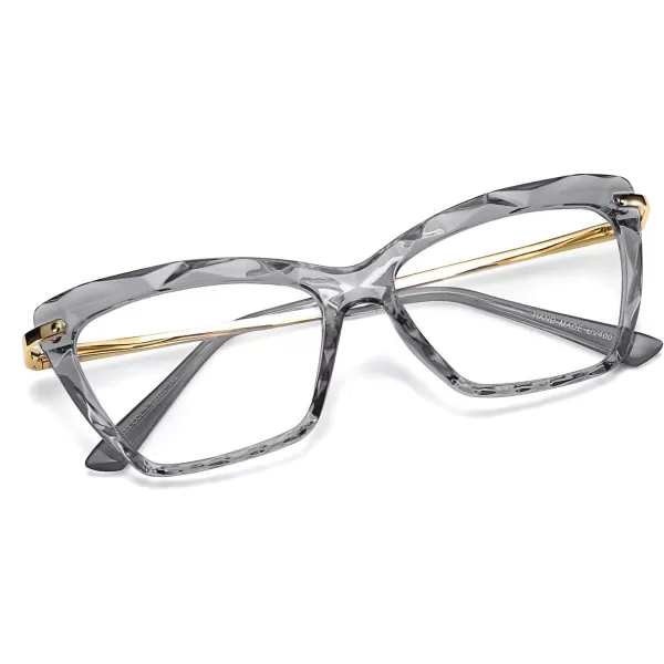 FEISEDY Crystal Cat Eye Glasses Frame Blue Light Blocking Computer Eyewear B2500Grey