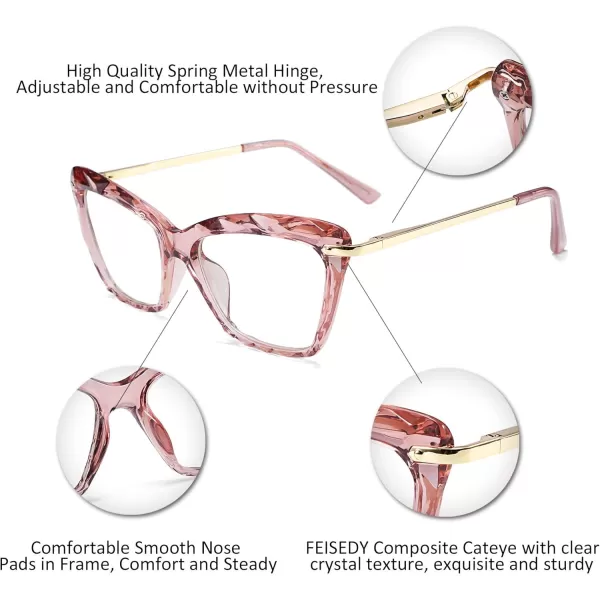FEISEDY Crystal Cat Eye Glasses Frame Blue Light Blocking Computer Eyewear B2500Pink Crystal