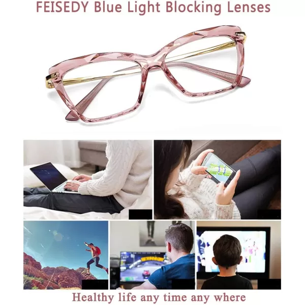 FEISEDY Crystal Cat Eye Glasses Frame Blue Light Blocking Computer Eyewear B2500Pink Crystal