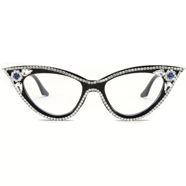 FEISEDY Diamond Blue Light Blocking Glasses Cat Eye Rhinestone Women Glasses Frame Anti Eyestrain Computer Eyewear B0070Black