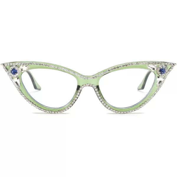 FEISEDY Diamond Blue Light Blocking Glasses Cat Eye Rhinestone Women Glasses Frame Anti Eyestrain Computer Eyewear B0070Green
