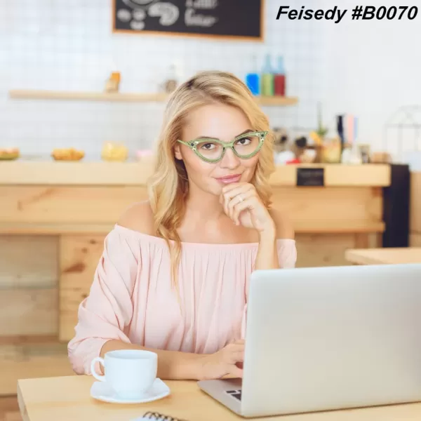 FEISEDY Diamond Blue Light Blocking Glasses Cat Eye Rhinestone Women Glasses Frame Anti Eyestrain Computer Eyewear B0070Green