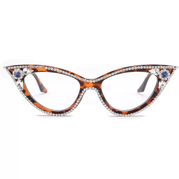 FEISEDY Diamond Blue Light Blocking Glasses Cat Eye Rhinestone Women Glasses Frame Anti Eyestrain Computer Eyewear B0070Leopard