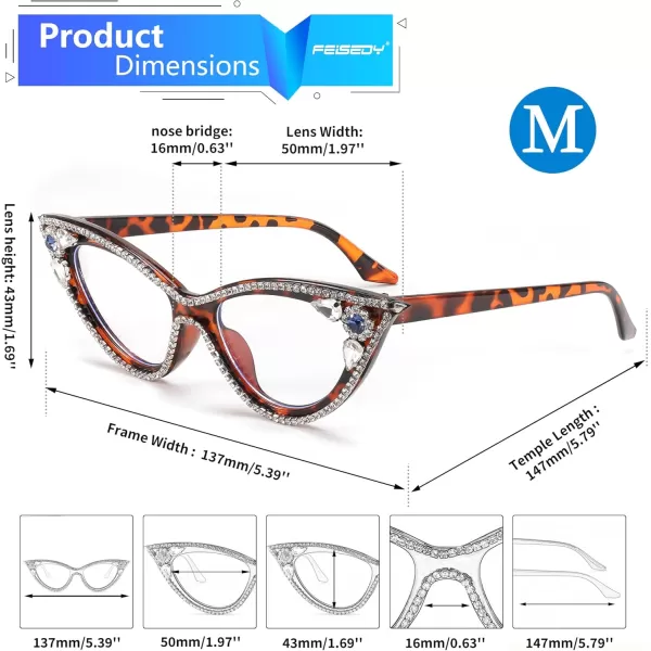 FEISEDY Diamond Blue Light Blocking Glasses Cat Eye Rhinestone Women Glasses Frame Anti Eyestrain Computer Eyewear B0070Leopard