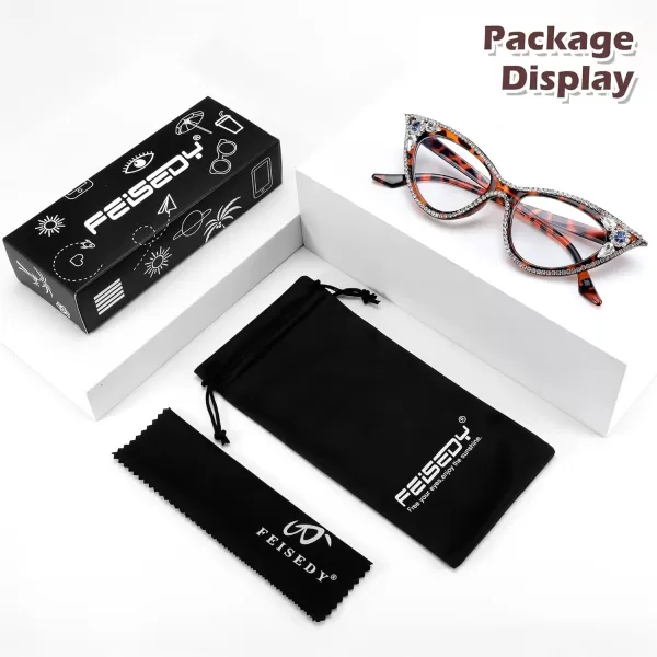 FEISEDY Diamond Blue Light Blocking Glasses Cat Eye Rhinestone Women Glasses Frame Anti Eyestrain Computer Eyewear B0070Leopard