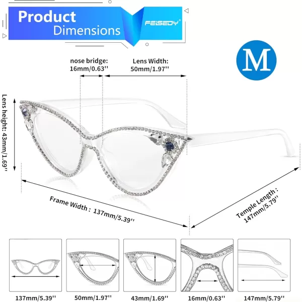 FEISEDY Diamond Blue Light Blocking Glasses Cat Eye Rhinestone Women Glasses Frame Anti Eyestrain Computer Eyewear B0070Transparent