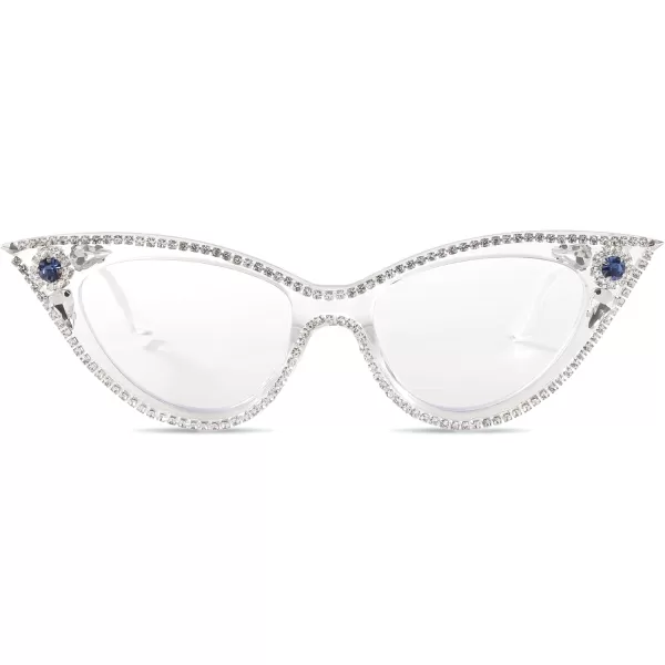 FEISEDY Diamond Blue Light Blocking Glasses Cat Eye Rhinestone Women Glasses Frame Anti Eyestrain Computer Eyewear B0070Transparent