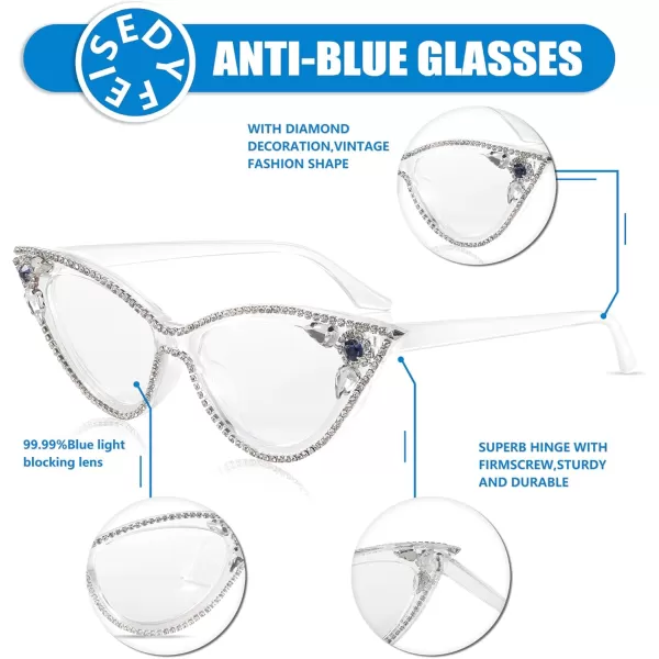 FEISEDY Diamond Blue Light Blocking Glasses Cat Eye Rhinestone Women Glasses Frame Anti Eyestrain Computer Eyewear B0070Transparent