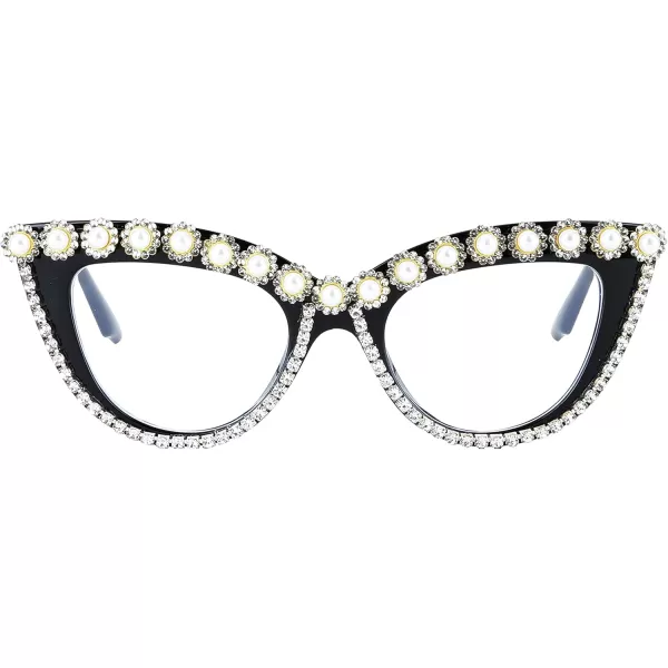 FEISEDY Diamond Blue Light Blocking Glasses Cat Eye Rhinestone Women Oversized Anti Eyestrain Computer Glasses Frame B2358Flower Diamond