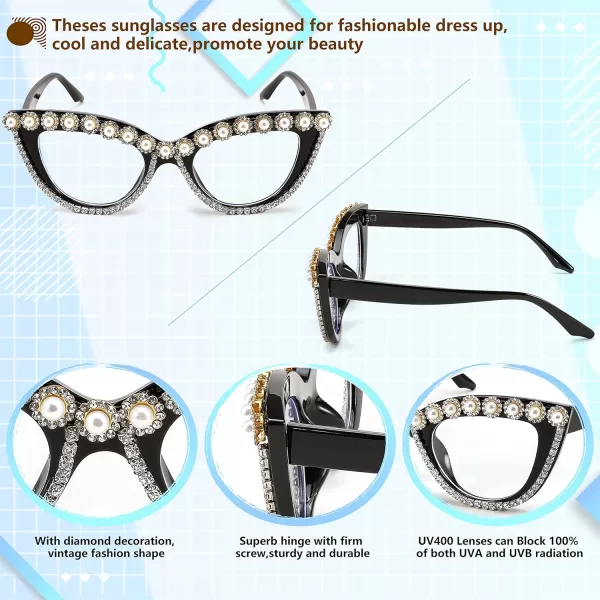 FEISEDY Diamond Blue Light Blocking Glasses Cat Eye Rhinestone Women Oversized Anti Eyestrain Computer Glasses Frame B2358Flower Diamond