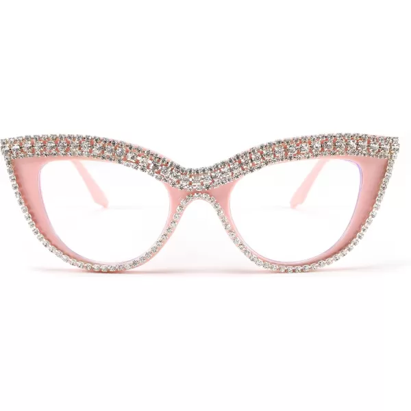 FEISEDY Diamond Blue Light Blocking Glasses Cat Eye Rhinestone Women Oversized Anti Eyestrain Computer Glasses Frame B2358Pink Diamond
