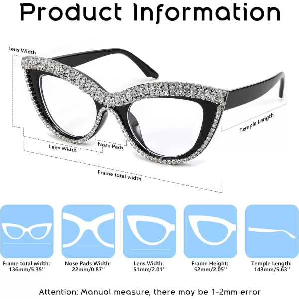 FEISEDY Diamond Blue Light Blocking Glasses Cat Eye Rhinestone Women Oversized Anti Eyestrain Computer Glasses Frame B2358Stripe Diamond