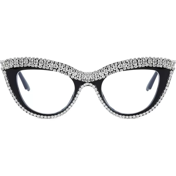 FEISEDY Diamond Blue Light Blocking Glasses Cat Eye Rhinestone Women Oversized Anti Eyestrain Computer Glasses Frame B2358Stripe Diamond