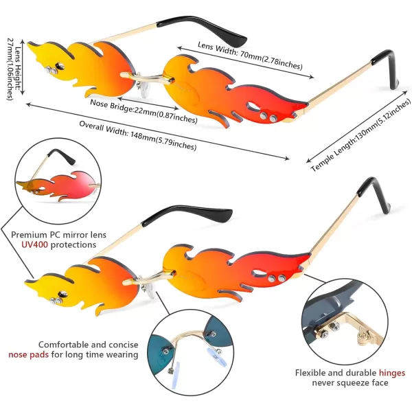 FEISEDY Fire Flame Sunglasses for Women Mirror Rimless Fire Shaped Novelty Sunglasses B2839001 Red Mirrored Lens