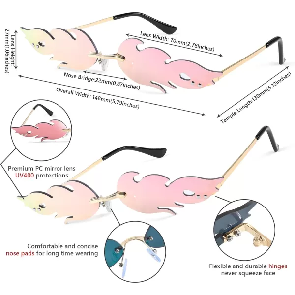 FEISEDY Fire Flame Sunglasses for Women Mirror Rimless Fire Shaped Novelty Sunglasses B2839002 Pink Mirror Flame