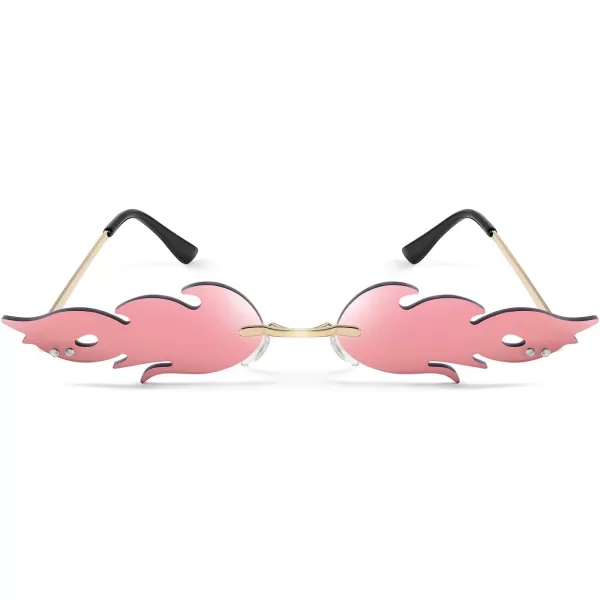 FEISEDY Fire Flame Sunglasses for Women Mirror Rimless Fire Shaped Novelty Sunglasses B2839002 Pink Mirror Flame